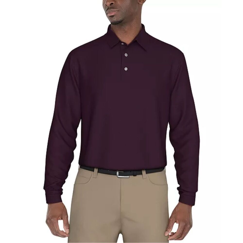 PGA Tour NWT Long Sleeve Jacquard Polo Shirt Fig